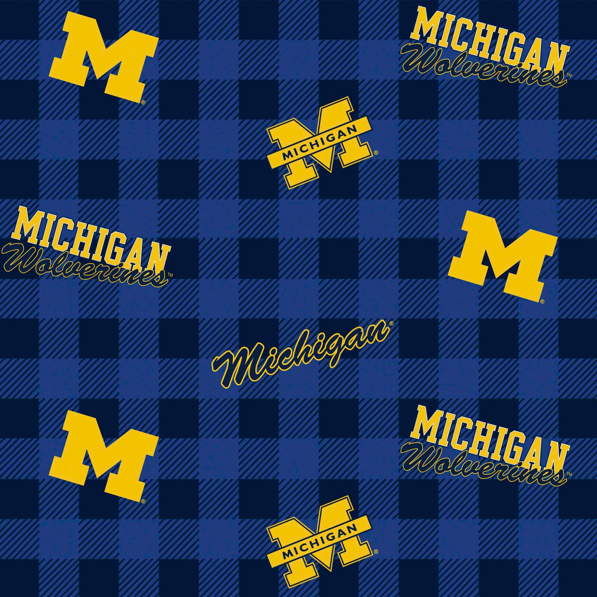 NCAA University of Michigan Wolverines Plaid Cotton Fabric
